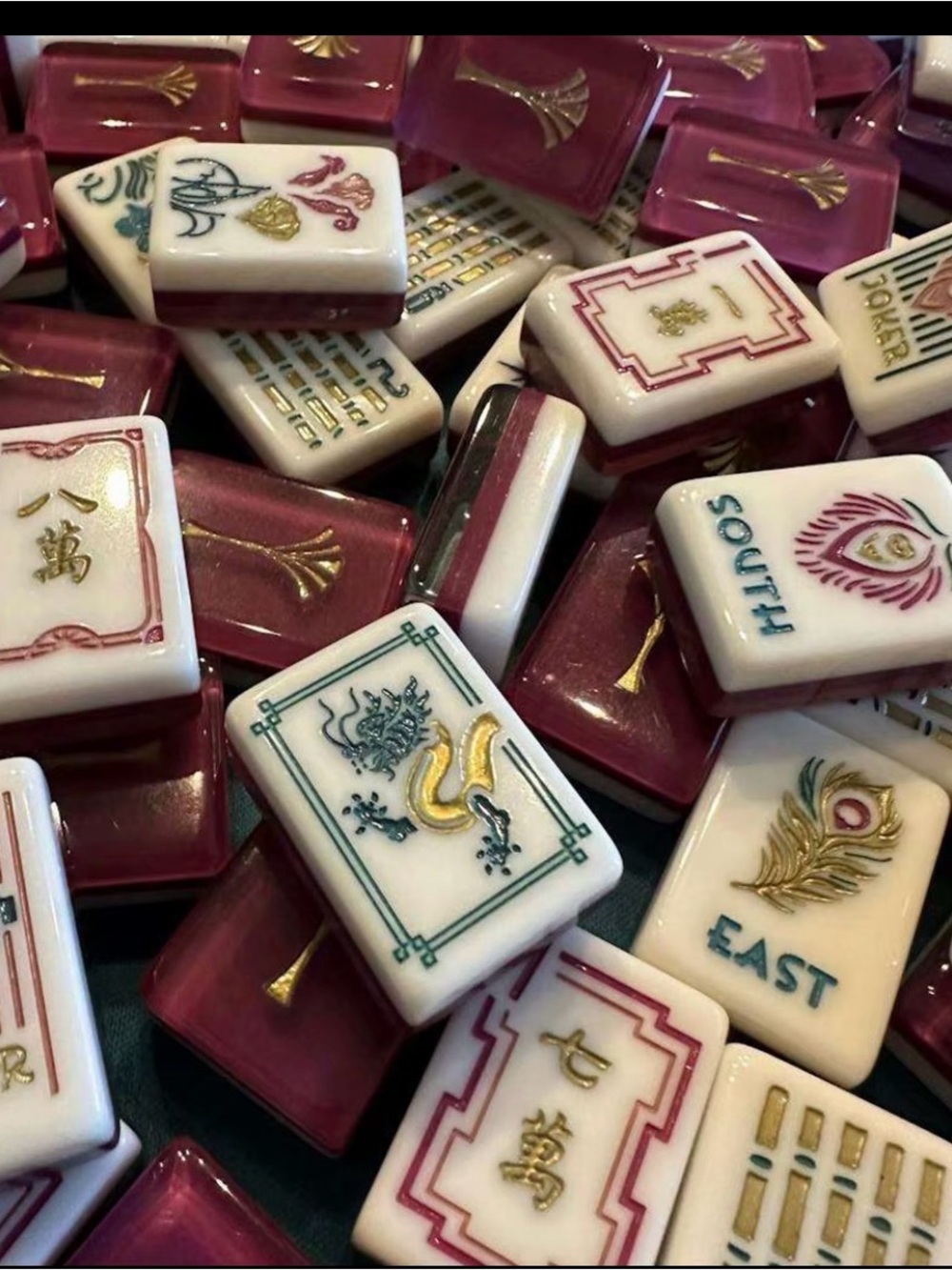 NIB sealed American Mahjong Set 160 Tiles Burgundy Art Deco Acrylic dice - Picture 13 of 14